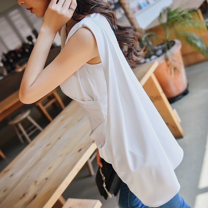 Dabuwawa Vintage Cross Front Womens Blouses V-Neck Asymmetrical Hem Solid Slim Fitted Shirts Tops Office Lady DT1BST010 210520