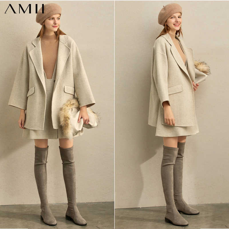Minimalism Women Winter Set Fashion Lapel Caual Solid Double Woolen Coat Female Vest Mini Skirt 11860083 210527