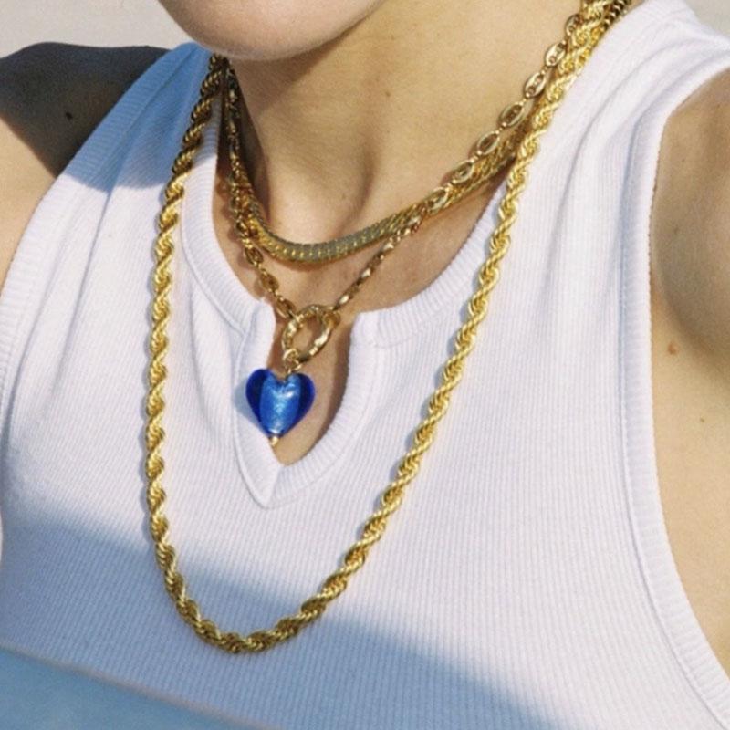 Real Baroque Pearl Necklace With Heart Charm Pink Blue Red Green Crystal Love Pendant Summer Bohemia Outer Banks Necklaces