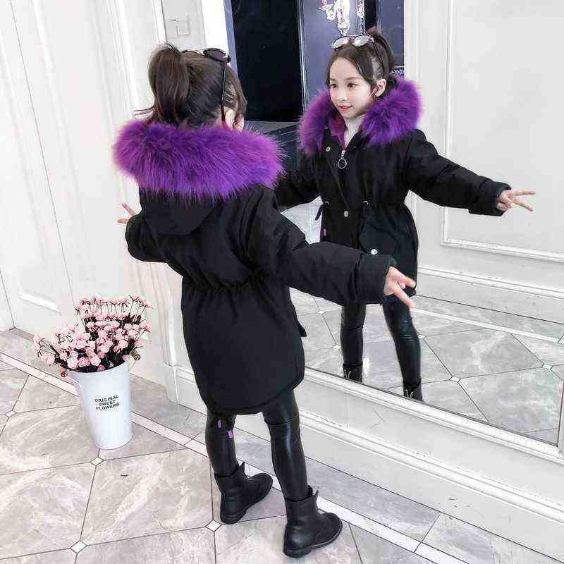 Girls Winter Coat Child Mid Length Thick Jacket and Velvet Cotton Kids Hooded Warm Outerwear Clothes for 12 Year 211222