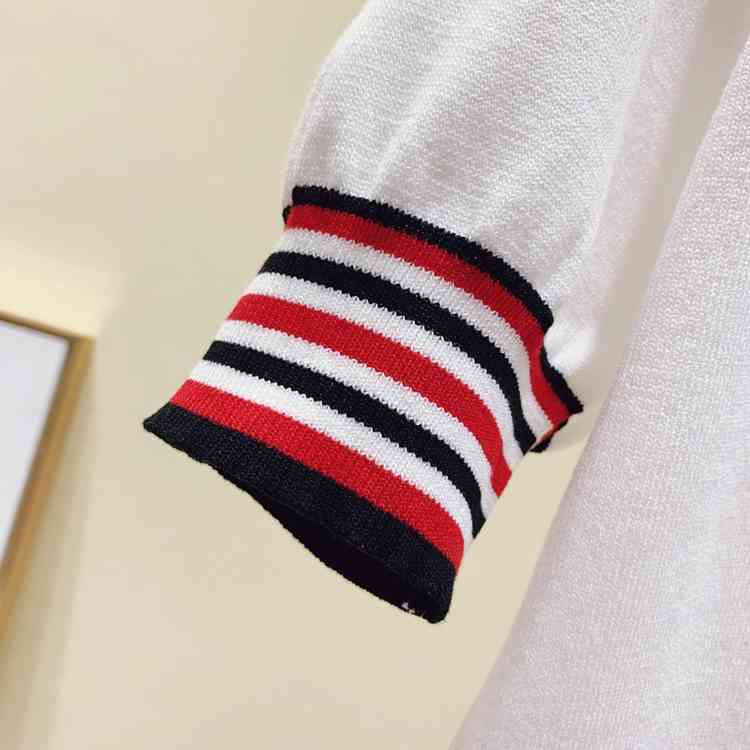 Summer Retro Peter pan collar Hit Color Short Sleeve Knitted pullover Casual T-shirts For Women Tees 210519