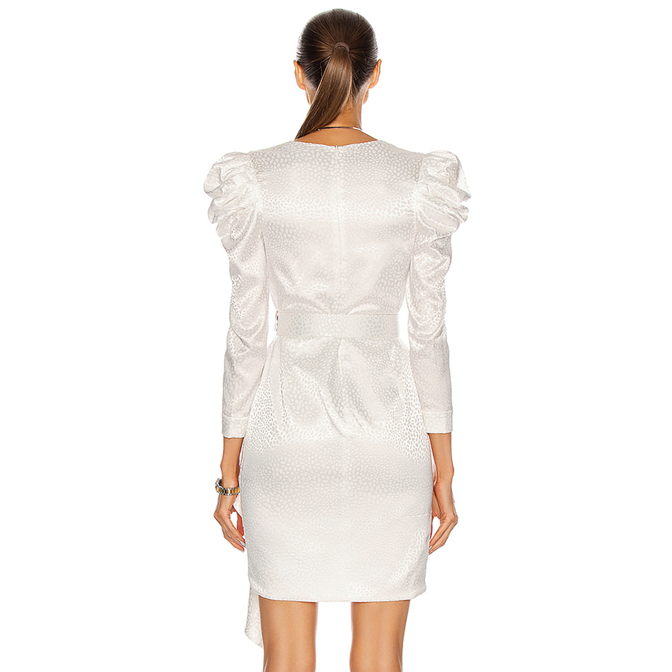 Summer Women White Fashion Long Sleeve Club Mini Dress Sexy V Neck Sashes Draped Celebrity Evening Party Dresses 210423