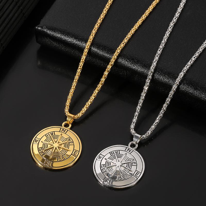 Pendant Necklaces Antique Gold Silver Color Compass Necklace Men Hip-Hop Rock Street Culture Chain Punk Fashion Jewlery Gift