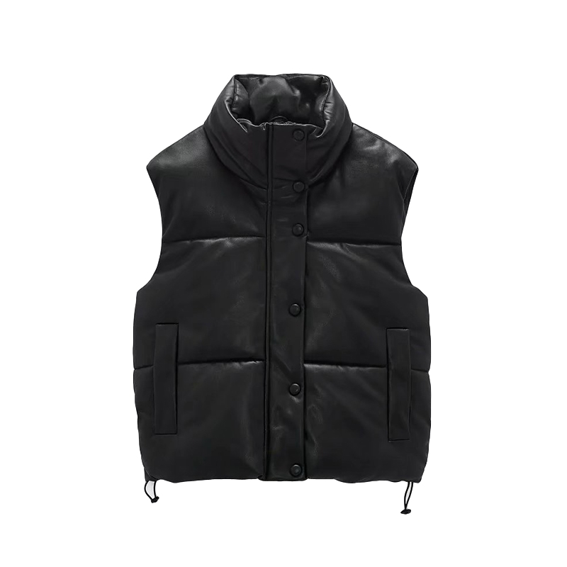 Vintage Women PU Leather Down Vest Spring-Autumn Fashion Ladies Waterproof Waistcoats Casual Female Chic Outerwear Girls 210430