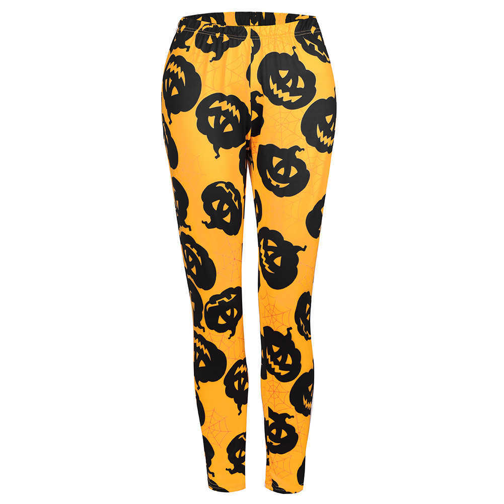 Autumn Women Halloween High Waist Leggings Casual Skulls Pumpkin Pattern Female Trouser Slim Pencil Pants 5 Colors Plus Size 2XL 210526