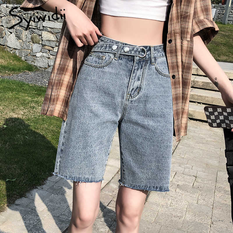 Denim Shorts Women Jean Fashion Korean Tassel Solid Casual Plus Size Black high Waist Beige Sky blue Gray Street 210714