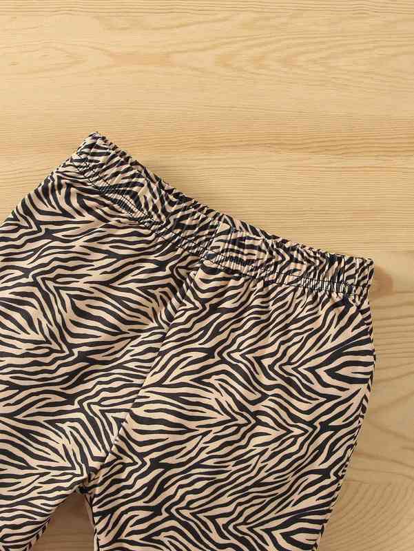 Baby Zebra Striped & Heart Print Ruffle Trim Tee & Flare Leg Pants SHE