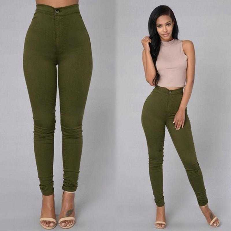 Womens fashion solid color leggings high waist stretch jeans slim pencil pants white black blue trousers 210922