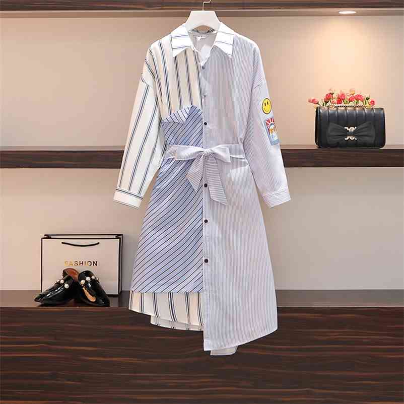 Hit Shirt Dress For Women Spring Autumn Striped Patchwork Long Sleeves Bow Lace-up Loose Casual Asymmetric Dresses 210519, Blue
Hit Shirt Dress For Women Spring Autumn Striped Patchwork Long Sleeves Bow Lace-up Loose Casual Asymmetric Dresses 210519, Blue