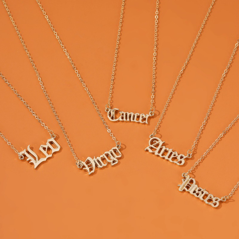 Twelve Constellations Pendant Necklace For Women Men Zodiac Sign Necklaces Old English Letter Gold Color Stainless Steel Chain
Twelve Constellations Pendant Necklace For Women Men Zodiac Sign Necklaces Old English Letter Gold Color Stainless Steel Chain