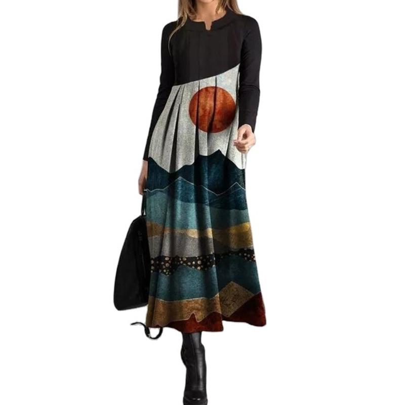 Dress For Women Retro Long Landscape Printed Loose Swing Ladies Vestidos Female Sleeve Jumper Vintage Dresses Casual, Black;gray
Dress For Women Retro Long Landscape Printed Loose Swing Ladies Vestidos Female Sleeve Jumper Vintage Dresses Casual, Black;gray