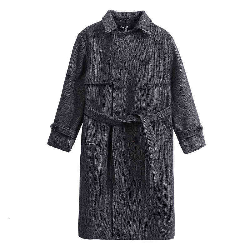 IEFB Autumn Winter Woolen Coat Men's Korean Trend Medium Long Loose Long Coats Handsome Over Knee Woolen Coat With Belt 9Y9566 211122