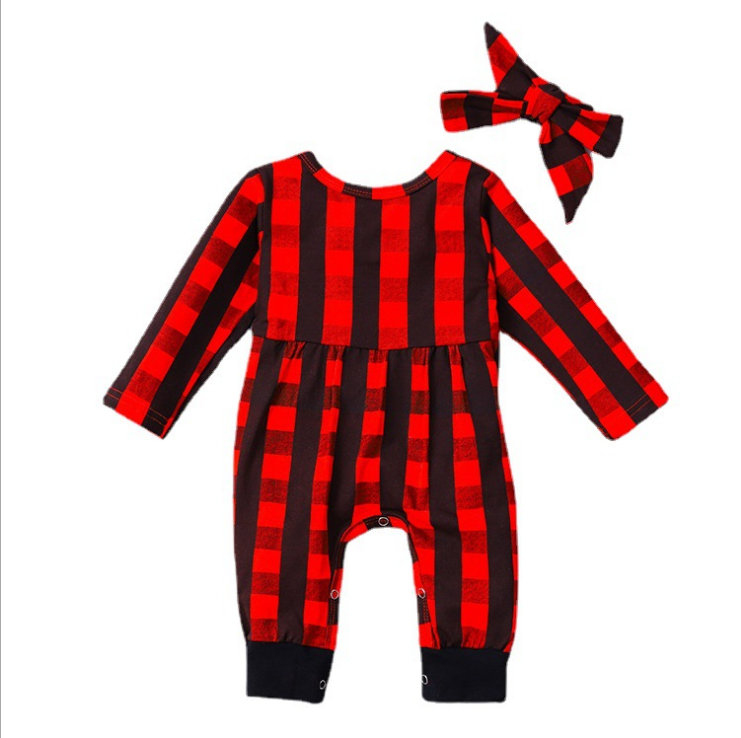 Rompers KIDS Baby Jumpsuits Rompers Spring and Autumn Christmas Red Plaid Long Sleeve Butterfly Knot Climbing ClothesY250119EJ1V