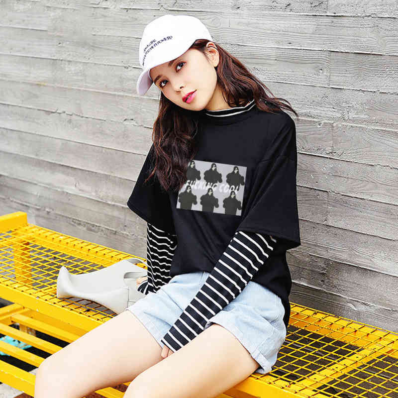Paris Girl Spring Autumn Women T Shirt Character Letter Print Stripe Patchwork Casual Loose Long Sleeve ee op 210524, Black
Paris Girl Spring Autumn Women T Shirt Character Letter Print Stripe Patchwork Casual Loose Long Sleeve ee op 210524, Black