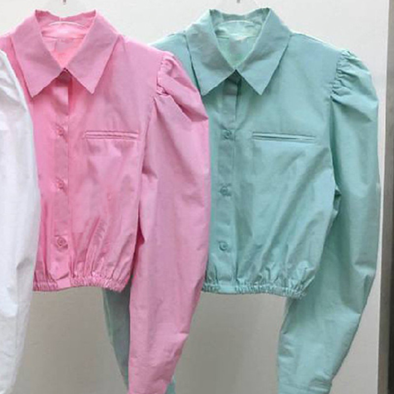 Nomikuma Puff Long Sleeve Shirt Women Korean Short Tops Causal Turn-down Collar Spring New Blusas Mujer De Moda 6G002 210427
