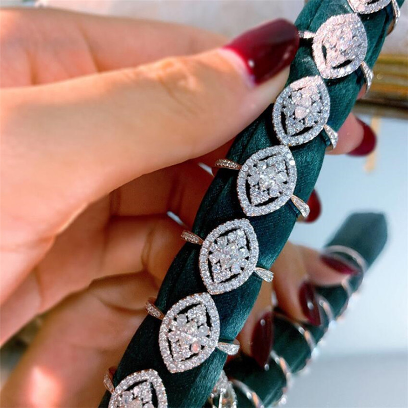 Size 6-10 Luxury Jewelry Wedding Rings 925 Sterling Silver Fill Marquise Cut White Topaz CZ Diamond Gemstones Eternity Women Engagement Bridal Ring Fo