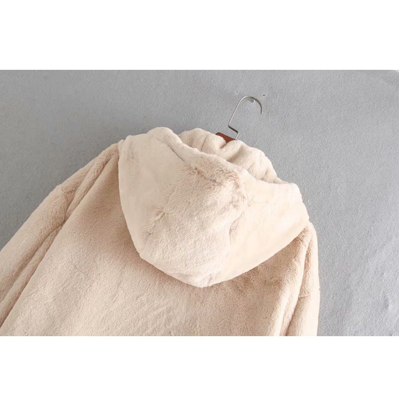 Winter Long-sleeved Hooded Loose Warm Zipper Female Coat Black Plush Harajuku Chic Faux Fur Women's Jacket Fleece Top 210507