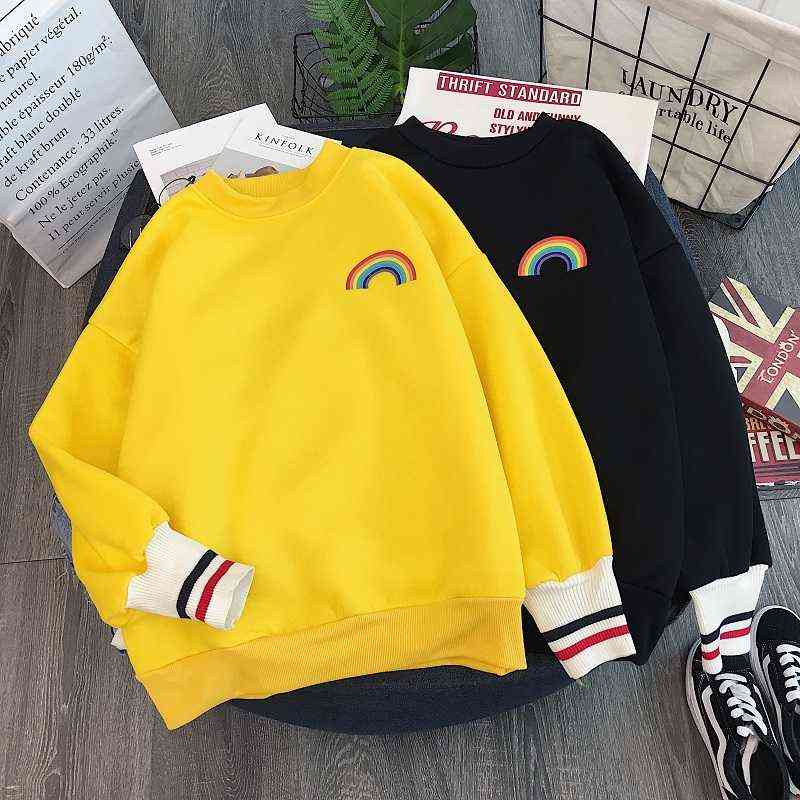 winter Rainbow embroidery fleece Hoodies Women korean Kawaii Sweatshirts Usagi 90s Aesthetic oversized hoodie girls Streetwear 211109