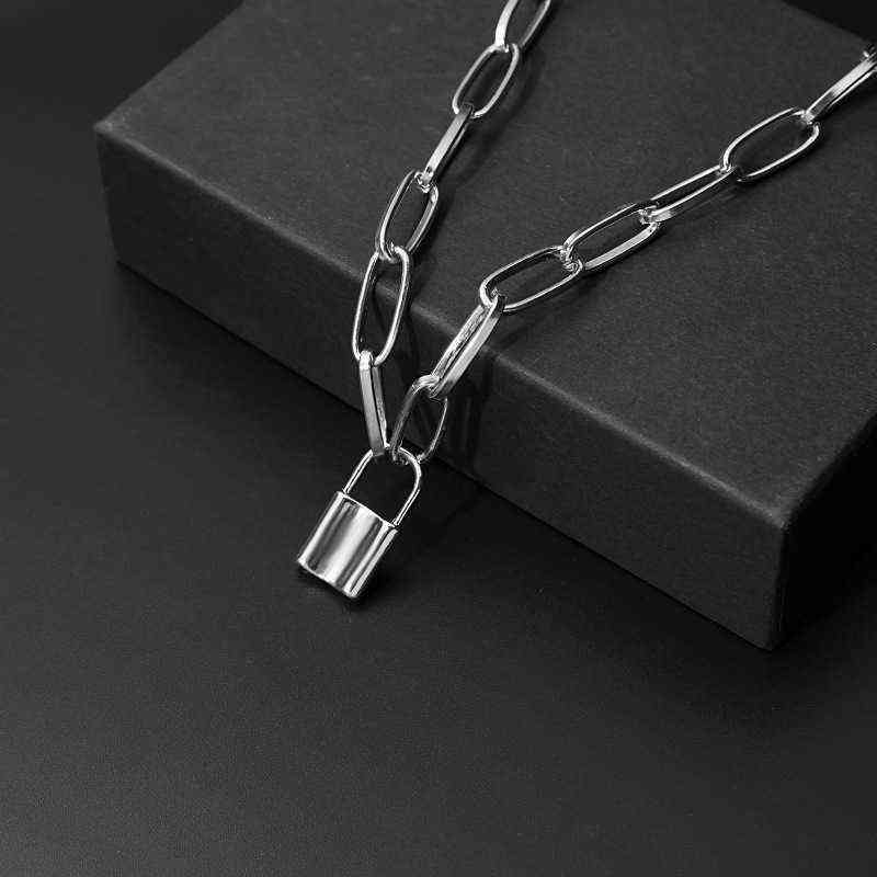 Punk Chain Golden/Silver Color With Lock Necklace For Women Men Padlock Pendant Necklace Statement Gothic Fashion Jewelry G1213