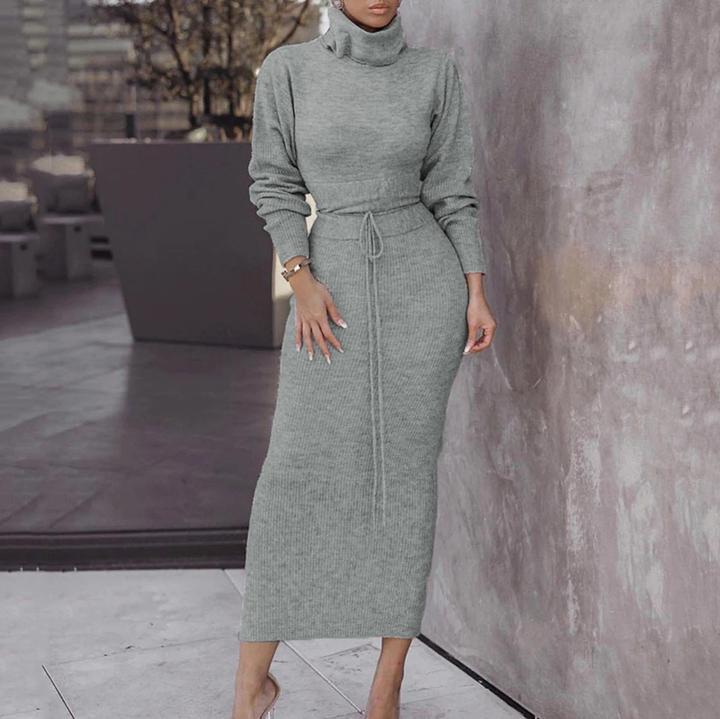 Women Sets Knitted Skirt Stand Collar Long Sleeve Solid Sweater Fashion Winter Clothing 210513