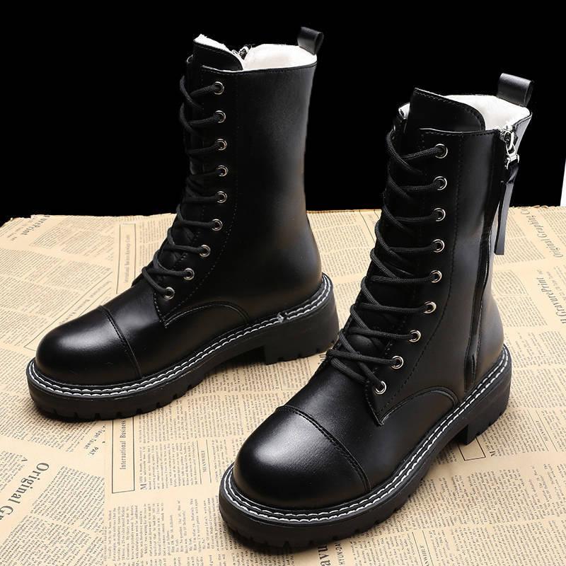 Boots High Quality Pu Leather Women Mid-calf Rubber Fashion Waterproof Ladies Platform Solid Arrival Flat