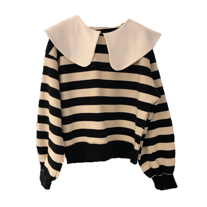 Nomikuma Korean Hit Color Stripe Hoodie Women Sweet Peter Pan Collar Sweatshirts Causal Long Sleeve Spring Pullover 6G019 210427
