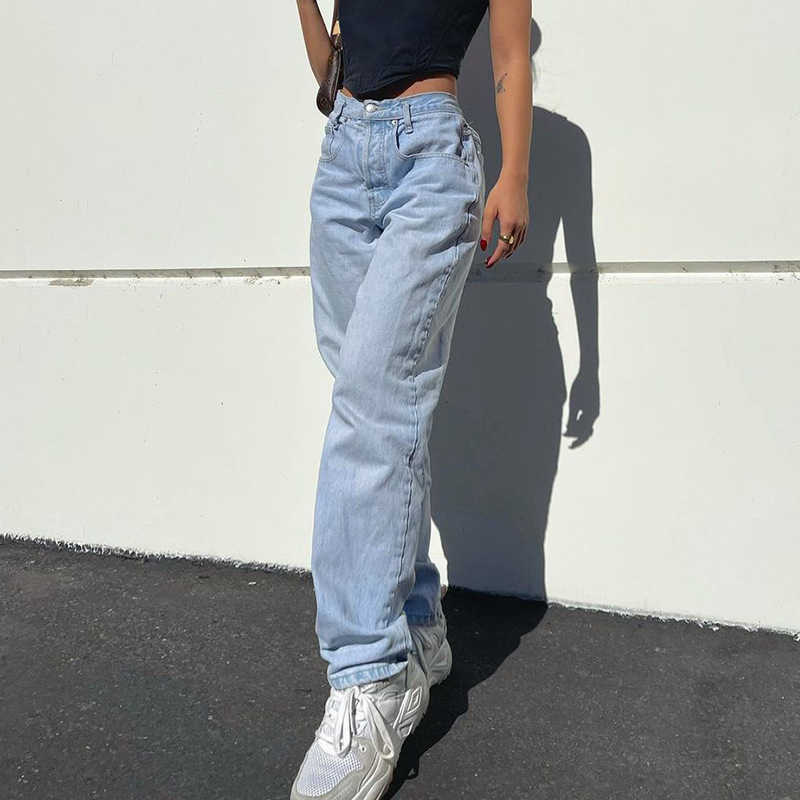 High Waist Denim Women's Trousers Spring Fashion Straightleg Pants Street Style Allmatch Jeans 210922