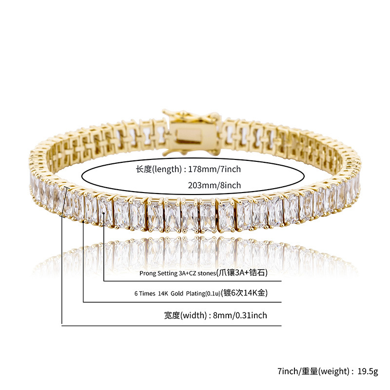 4-12mm Bling Tennis Chain Bracelet for Men and Women Iced Out Square Baguette CZ Cubic Zirconia Diamond Hip Hop Chains Bangle Bracelets Jewelry Pulser