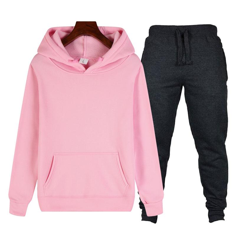 Spring And Autumn Men's Casual Sports Suit Lace Hoodie Pocket + Tie Rope Fashion Pants Two-piece Solid Color Streetwear Tracksuits