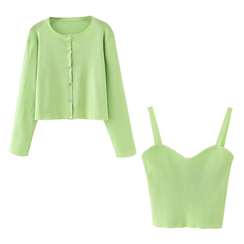 elegant women green knitted blouses set fashion ladies vintage bomb tops casual female soft shirts girls chic 210430