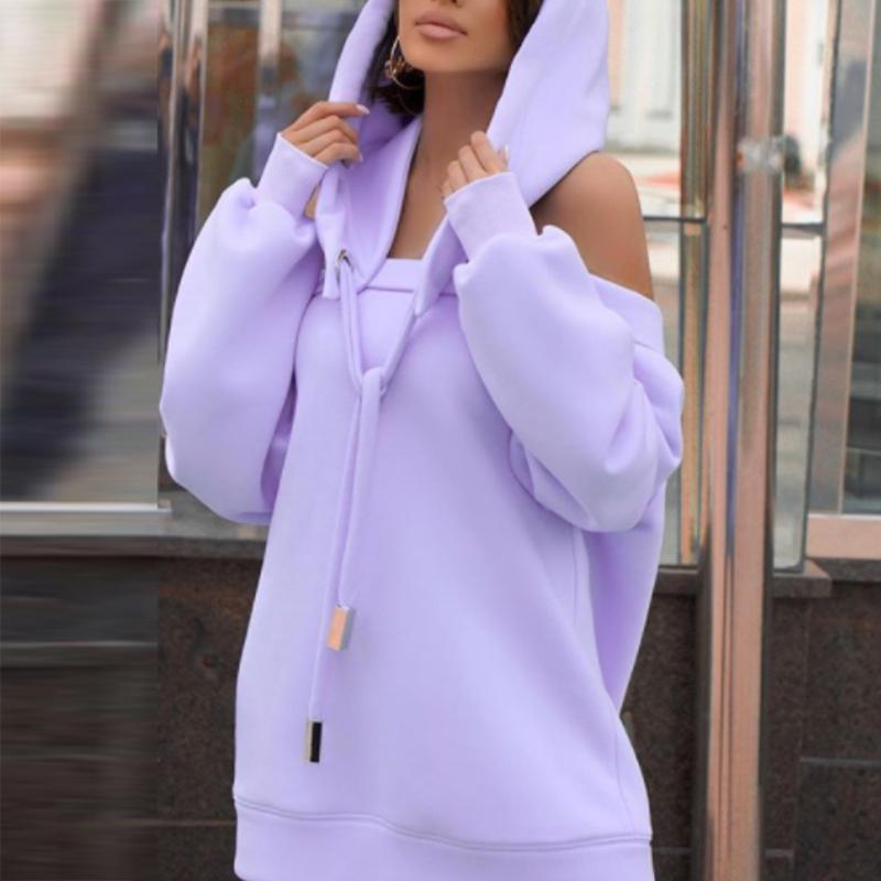 Winter Casual Fashion Hollow Out Sweatshirt Hooded Women Elegant Print Drawstring Tops Ladies Sexy Off Shoulder Oversized Hoodie Women's Hoo