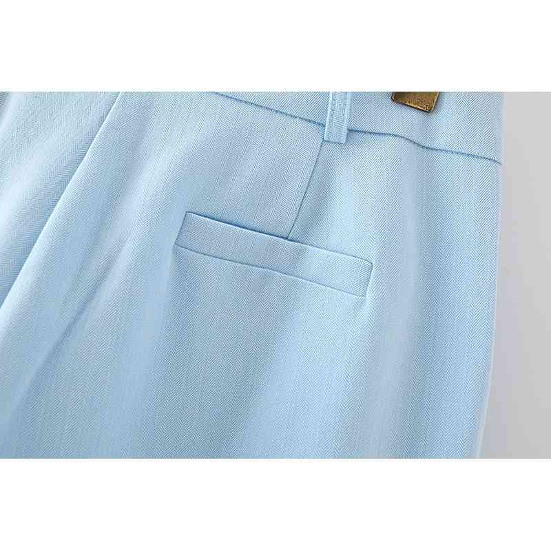 causal women polyester and cotton trousers summer ladies stylish straight pants female solid blue chic 210430