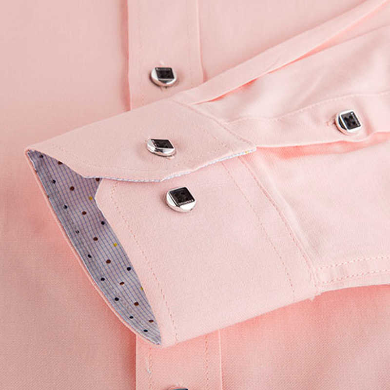 Men's Regular-fit Long Sleeve Solid Linen Shirt Single Patch Pocket Square Collar Inner Polka Dot Casual Button-up Thin Shirts 210714