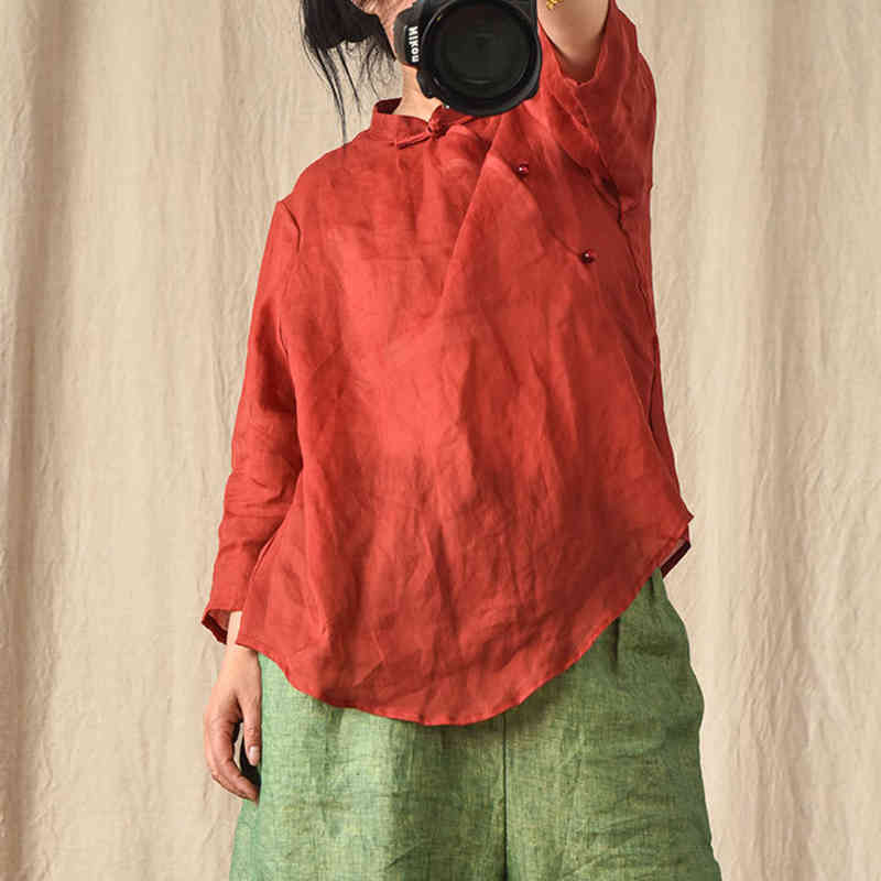 Johnature Ramie Retro Plate Buckle Stand Collar Shirts Nine Quarter Sleeve Spring Loose Chinese Style Women Tops 210521, Red
Johnature Ramie Retro Plate Buckle Stand Collar Shirts Nine Quarter Sleeve Spring Loose Chinese Style Women Tops 210521, Red