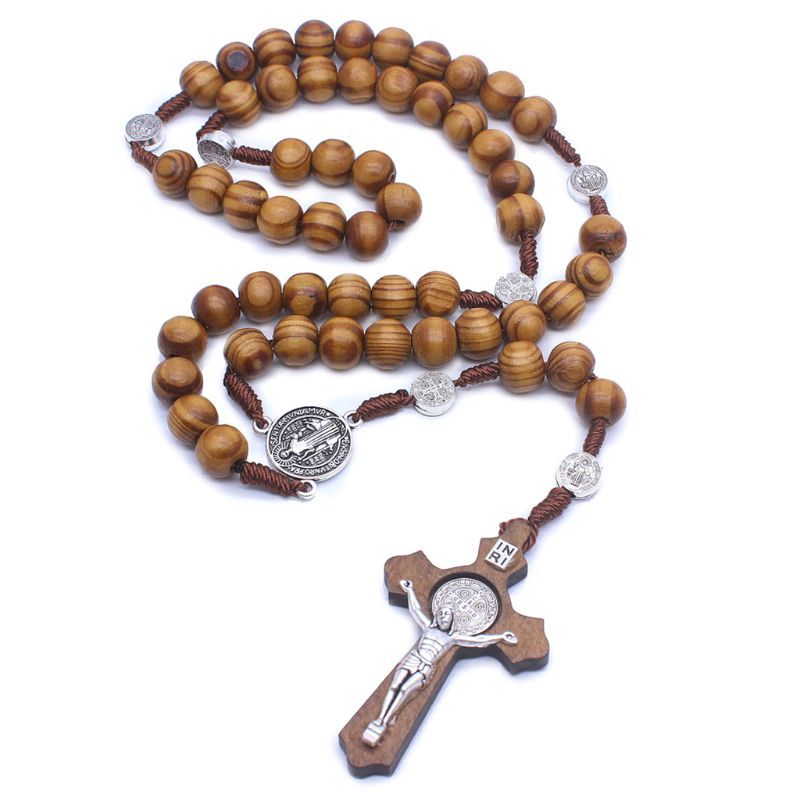 Fashion Handmade Around the Bead Catholic Rosary Cross Religious Wood Claws Men Chaining Charm Poison