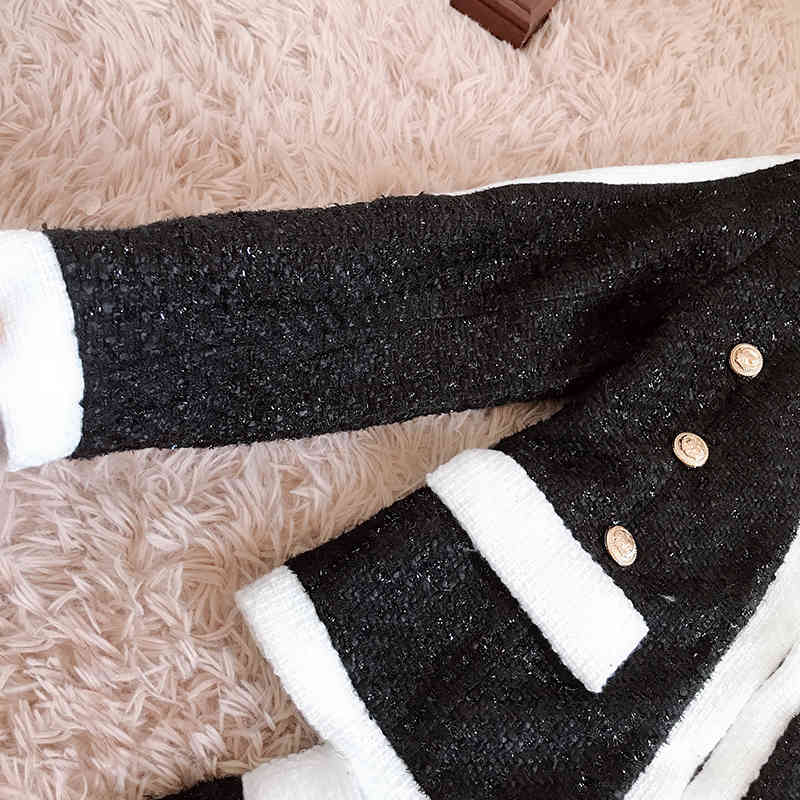 HIGH STREET est Fashion Runway Suit Set Women's Lion Buttons Color Block Tweed Blazer Jacket Shorts 210521