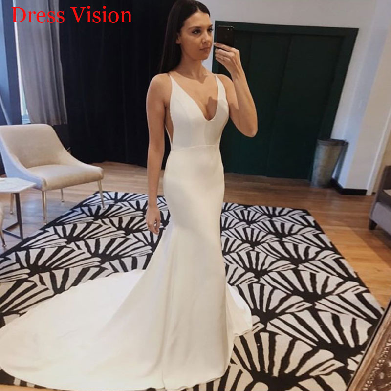 2021 Sexy V-neck Satin Mermaid Wedding Dresses Wedding Bridal Gowns Robe De Marie Vestidos De Novia, White
2021 Sexy V-neck Satin Mermaid Wedding Dresses Wedding Bridal Gowns Robe De Marie Vestidos De Novia, White