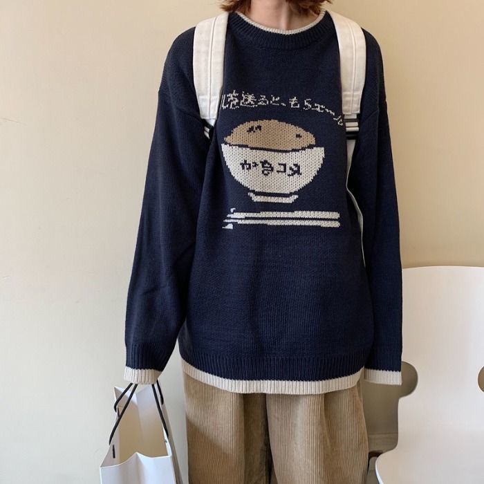 Cartoon Pattern Sweater Women's Pullover Japanese Kawaii Ulzzang Female Harajuku Clothing Girls Knitted Jumper Streetwear 210519