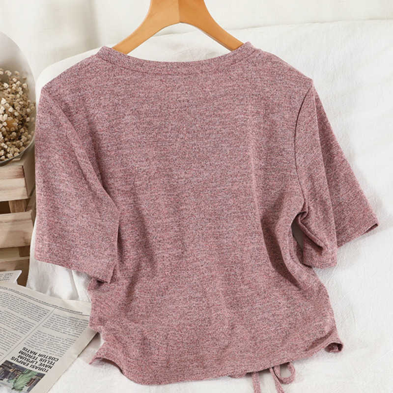 DEAT Women Drawstring Round Neck T-shirt Long Pants Arrivals Two Piece Set Temperament Fashion Spring Summer 11D839 210709