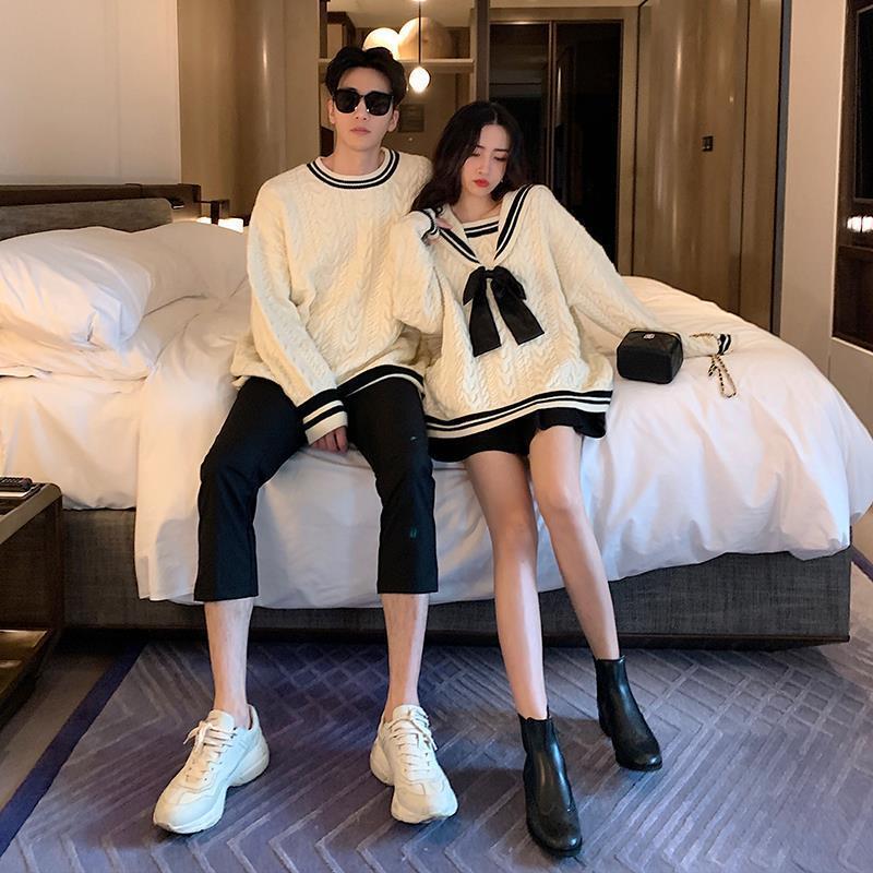 Women's Sweaters Preppy Style Couple Sweater Men Women Fashion Lolita Girl Sweet Navy Collar Couples Harajuku