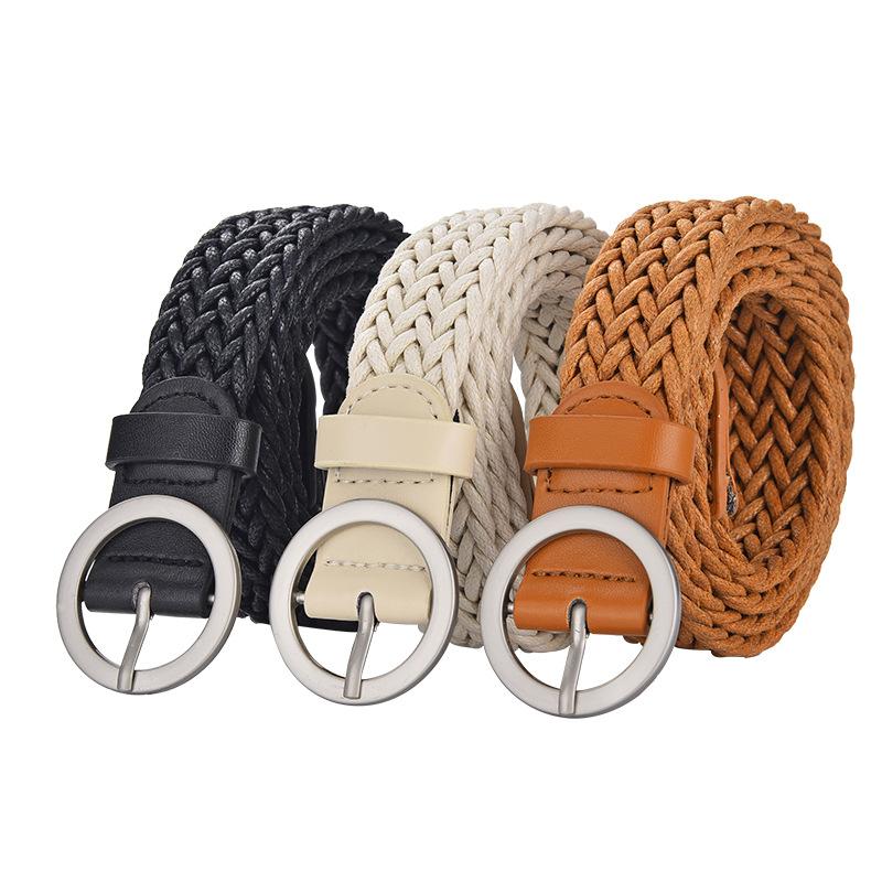 Vintage Boho Braided Waist Belt Summer Female Round Metal Smooth Buckle Fake Straw Waistband Women Belts, Black;brown
Vintage Boho Braided Waist Belt Summer Female Round Metal Smooth Buckle Fake Straw Waistband Women Belts, Black;brown