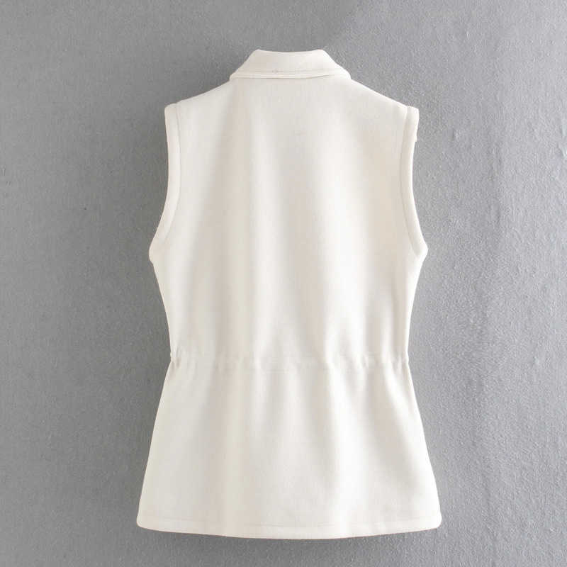 DEAT Spring Autumn Arrivals White Solid Color Lapel Coolar Single Breasted Temperament Fastion Drawstring Vest MZ287 210709