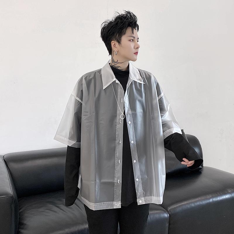 Spring Summer Men's Transparent TPU Loose Casual Jacket Half Sleeve Waterproof Outwear Coat Jackets