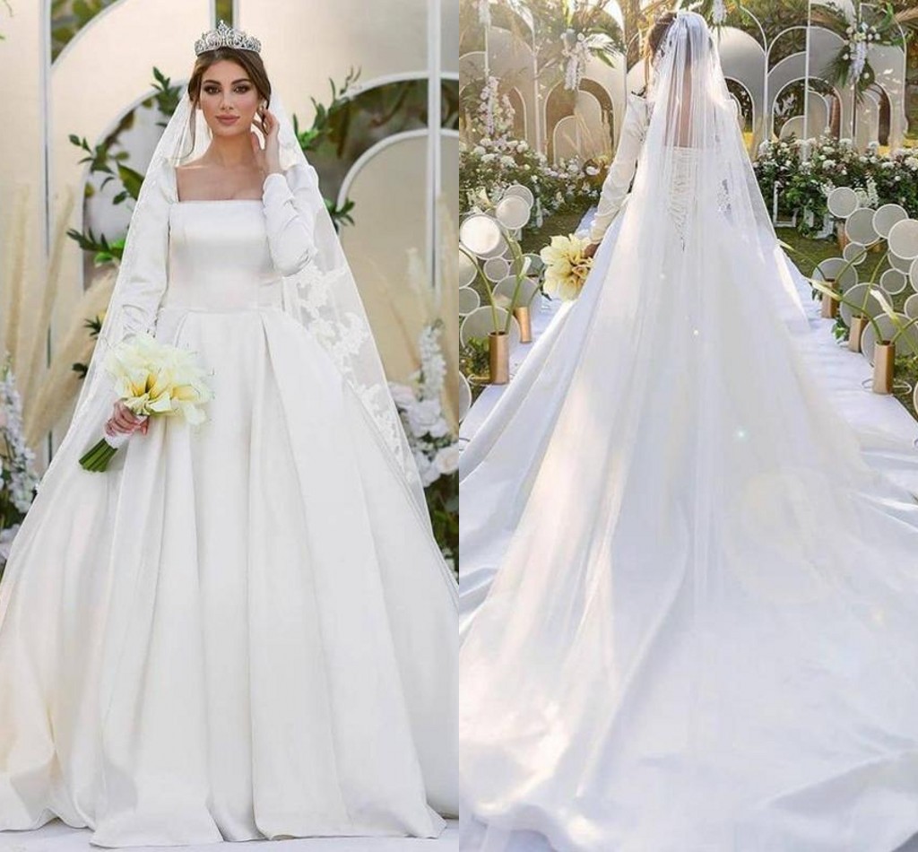Square Neck Modest Wedding Gowns Dubai Arabic Long Sleeve A Line Satin Formal Church Bridal Dresses 2021 Court Train Lace-up Back Vestidos De Novia Princess AL9114, White
Square Neck Modest Wedding Gowns Dubai Arabic Long Sleeve A Line Satin Formal Church Bridal Dresses 2021 Court Train Lace-up Back Vestidos De Novia Princess AL9114, White