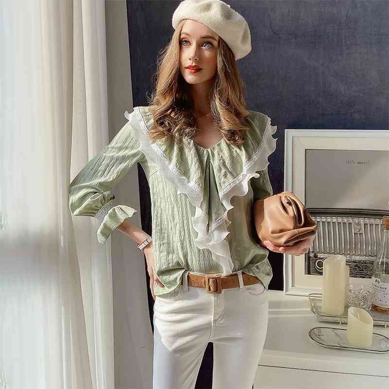 Dabuwawa Sexy V-Neck Solid Women Blouse Shirt Ruffled Sleeve Feminina Top Shirt Casual Party Wear Ladies Blouse DT1DST006 210520