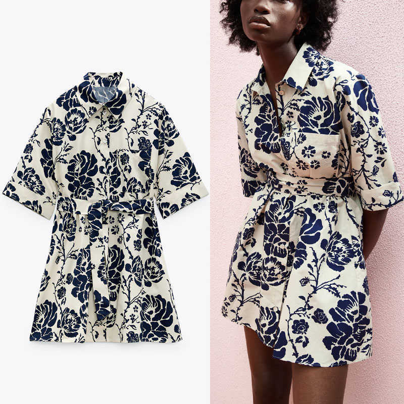 Za Summer Women Shirt Dress Floral Print Short Sleeve Belt Office Lady Dress Fashion Button Up Vintage Blue Woman Dresses 210602
Za Summer Women Shirt Dress Floral Print Short Sleeve Belt Office Lady Dress Fashion Button Up Vintage Blue Woman Dresses 210602