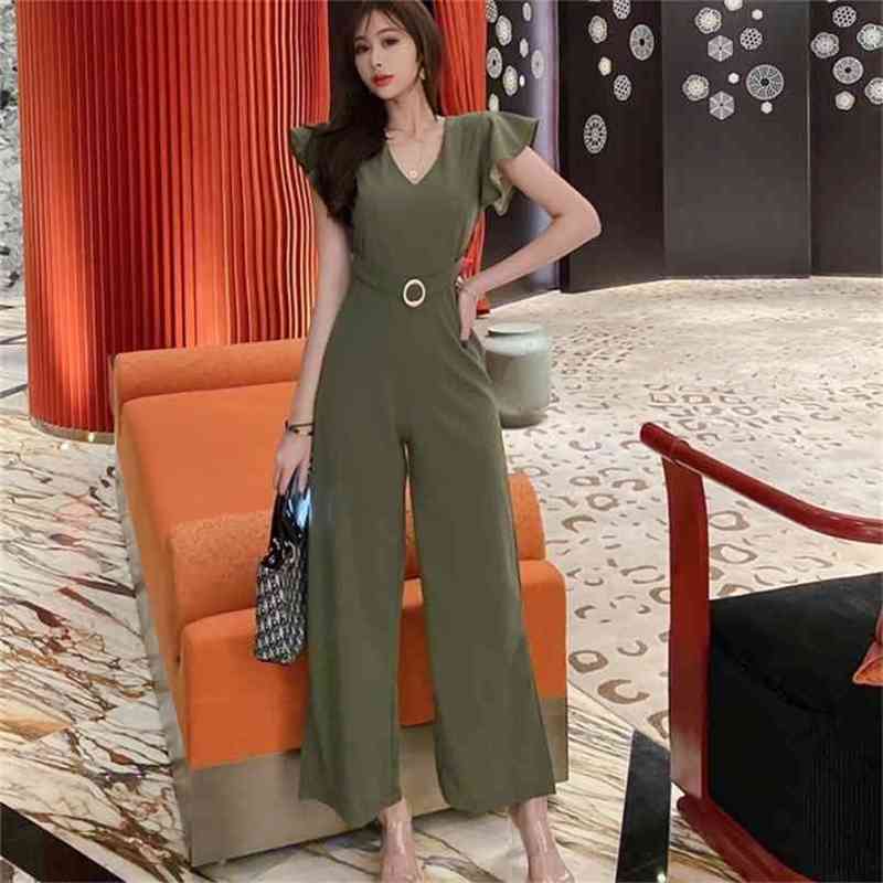 Vintage Slim V-Neck Summer Butterfly Sleeve Jumpsuit OL Elegant Women High Waist Wide leg pants Romper 210519, Photo color
Vintage Slim V-Neck Summer Butterfly Sleeve Jumpsuit OL Elegant Women High Waist Wide leg pants Romper 210519, Photo color