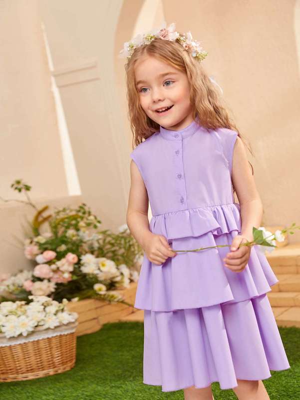 Toddler Girls 1pc Layered Ruffle Hem Dress SHE