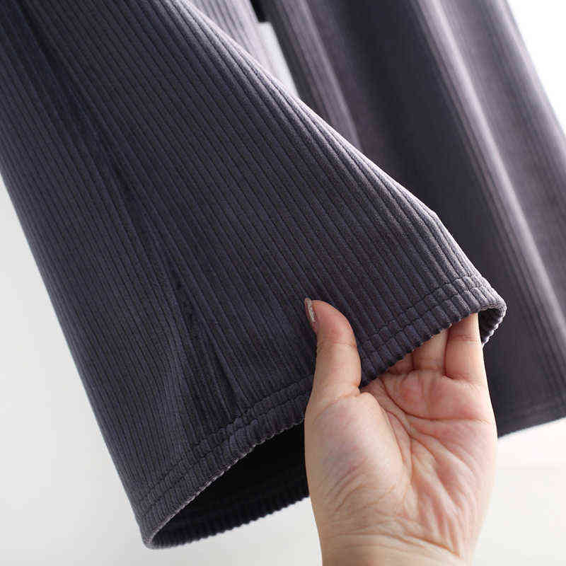 Women Elegant Black Pants Lace Up Elastic Waist Streetwear Autumn Winter Casual Full Length Trousers Corduroy Pantalones 211124Z