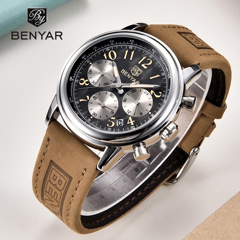 Wristwatches Watches Men BENYAR Chronograph Sport High Quality Leather Strap Quartz Wristwatch Relogio Masculino, Silver gray
Wristwatches Watches Men BENYAR Chronograph Sport High Quality Leather Strap Quartz Wristwatch Relogio Masculino, Silver gray